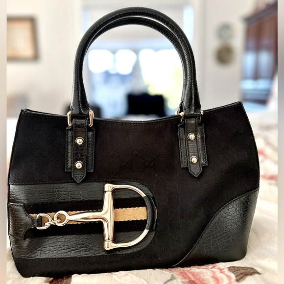 Gucci Handbags - Gucci Black Canvas Satchel with Monogram Design